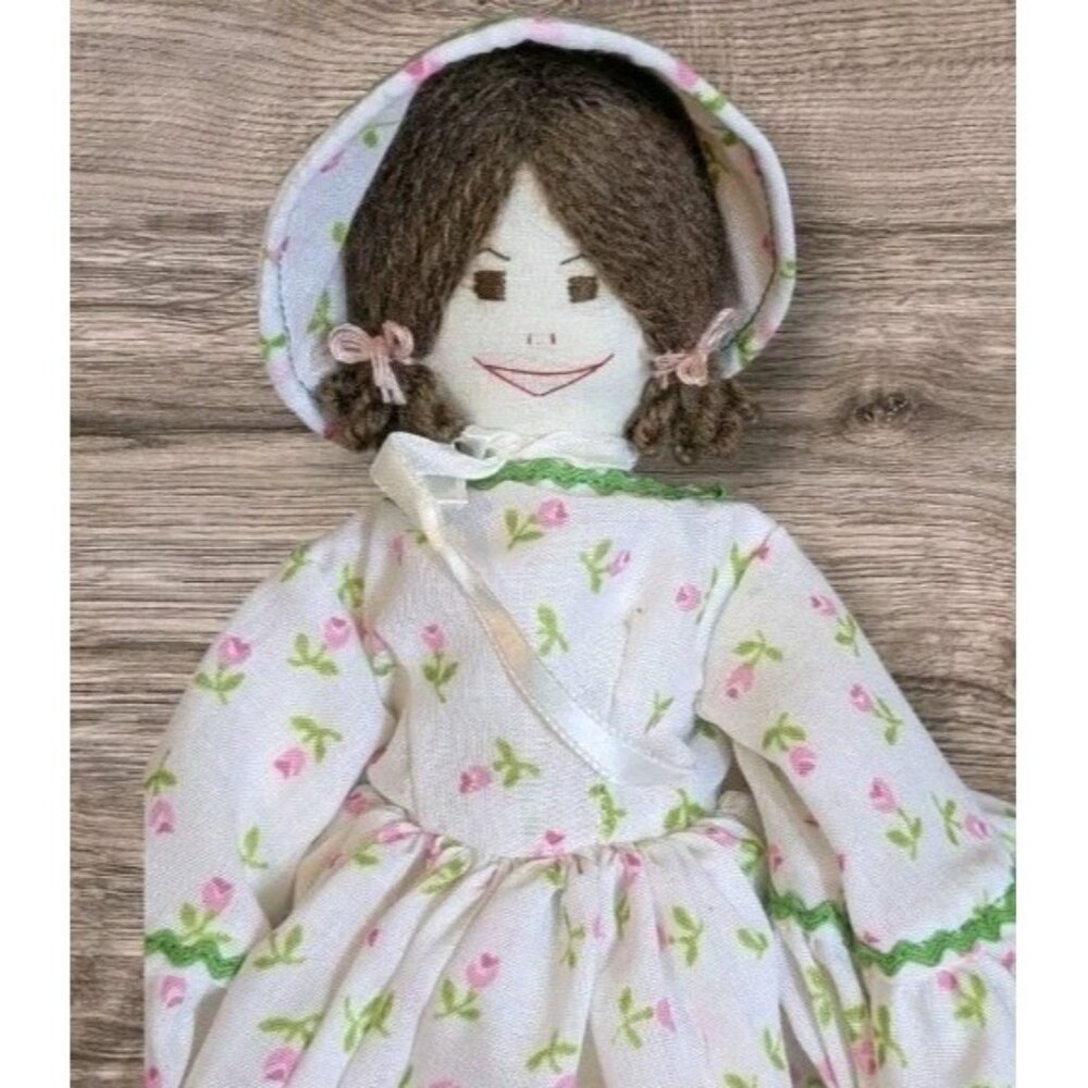 70s Homemade Cloth Rag Doll Yarn Hair Embroidered Face Country Signed 13" Mean